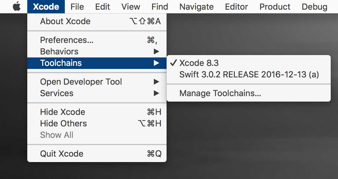 Old Swift in Xcode - Xcode Toolchains